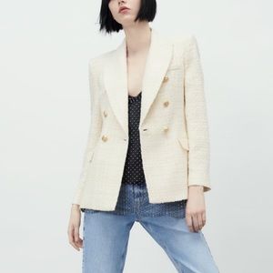 Zara Double Breasted Textured weaved Blazer